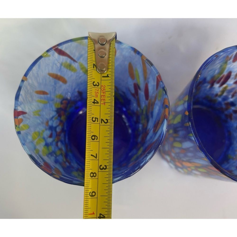Vintage Murano  Murrine Multicolor Handblown Glass Tumblers ~ Set of 2 - Picture 4 of 8